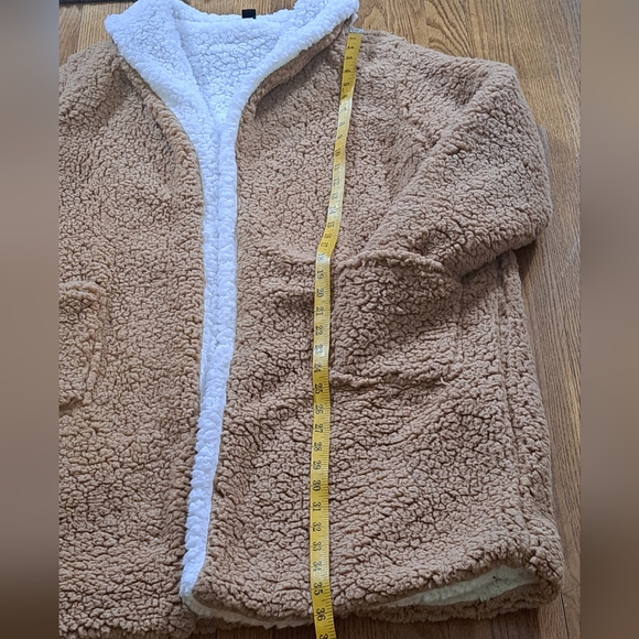 EUC SHEIN Plus Two Tone  Open Front Shawl Collar Camel Teddy with Pockets  0XL - Picture 8 of 11